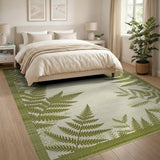 Cream Base Green Fern Border Area Rug