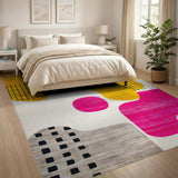 Bold Yellow Pink Abstract Area Rug