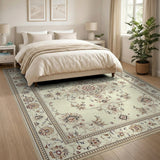 Beige and Neutral Ivory Traditional Persian Area Rug with Floral Medallion
