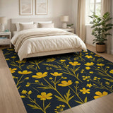 Yellow Wildflower Meadow on Navy Area Rug