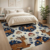 Whimsical Fawn Deer Forest Pattern Area Rug