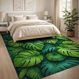 Boho Chic Lush Green Monstera Leaves Area Rug