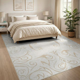 Elegant Cream Floral Swirl Area Rug