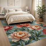 Blush Peony Blooms Area Rug