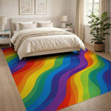 Abstract Area Rainbow Wave Multi-Color Area Rug