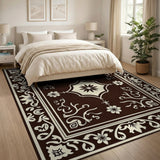 Brown and Tan Ornate Brown Floral Medallion Area Rug