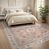 Blush Pink Vintage Floral Area Rug