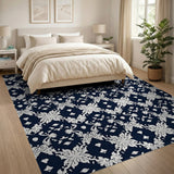 Floral Vintage Navy Damask Floral Area Rug