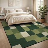 Green Green Geometric Patchwork Area Rug