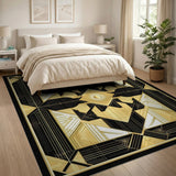 Gold Black Art Deco Geometric Area Rug