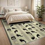 Beige and Neutral Whimsical Black Cat Silhouettes Area Rug