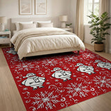 Festive Cartoon Snowmen Red Area Rug