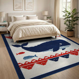 Navy Whale Ocean Kids Adventure Rug