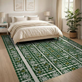 Green Gingham Floral Embroidery Area Rug