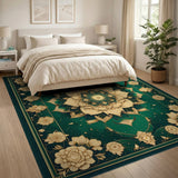 Green Floral Lotus Mandala Area Rug