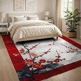 Red Border Plum Blossom Oriental Area Rug