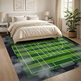Green Soccer Field Geometric Area Rug