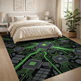 Futuristic Green Circuit Board Area Rug