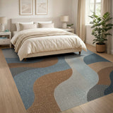 Abstract Wavy Blue Teal Terracotta Area Rug