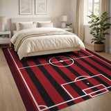 Striped Soccer Field Area Rug in Red Black
