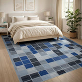 Modern Geometric Blue Grey Patchwork Area Rug