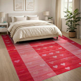 Ombre Red Hearts Striped Area Rug
