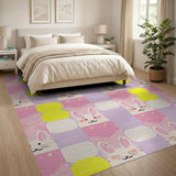 Cute Bunny Grid Kids Area Rug