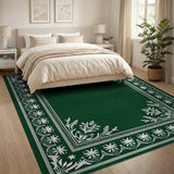 Green Emerald Green Persian Border Area Rug