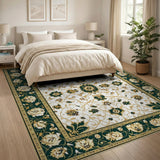 Green Traditional Persian Ornate Emerald Green Gold Persian Area Rug