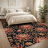 Vintage Orange Chrysanthemum Floral Area Rug