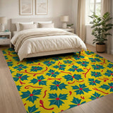 Sunny Yellow Teal Holly Berry Pattern Area Rug