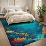 Sunlit Dolphins Vibrant Coral Reef Area Rug