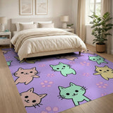 Kawaii Cartoon Cats Purple Area Rug