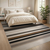 Neutral Striped Area Rug in Beige, Gray Black