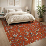 Vibrant Orange Persian Floral Area Rug
