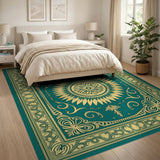 Teal Gold Floral Sunburst Medallion Rug