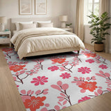 Pink Floral Branch Pattern Area Rug