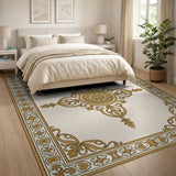 Ornate Gold Medallion Cream Area Rug
