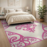 Pink Ornate Fleur-de-Lis Cream Area Rug