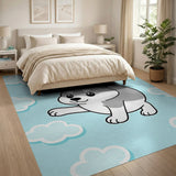 Cute Cartoon Grey Puppy Clouds Area Rug