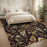 Ornate Floral Vine Area Rug in Gold Green