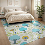 Whimsical Teal Forest Kids Rug with Animals Letters