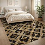 Art Deco Gold Geometric Black Area Rug