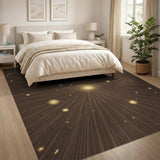 Golden Starburst Rays on Deep Brown Area Rug