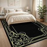 Ornate Black Area Rug with Gold Art Nouveau Border