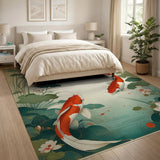 Koi Fish Lotus Pond Vintage Area Rug