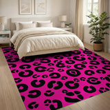 ODIKA Neon Pink Leopard Print Washable Area Rug, Low Pile Non-Slip Modern Animal Print Rug