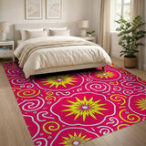 Vibrant Hot Pink Yellow Starburst Swirl Area Rug