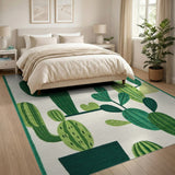 Kids Cartoon Whimsical Green Cactus Succulent Area Rug