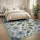 Blue Teal Floral Vintage Area Rug